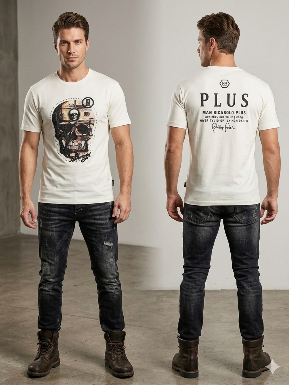 BICABOLO PLUS MEN'S DIAMONDS SKULLS‎ GRAPHIC TEES SHIRT